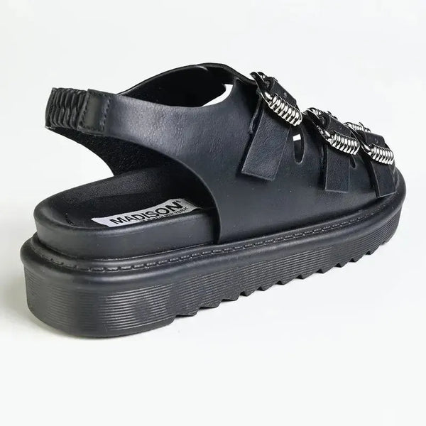 Madison Melandie Triple Buckle Sandals - Black