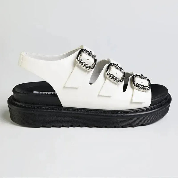 Madison Melandie Triple Buckle Sandals - White