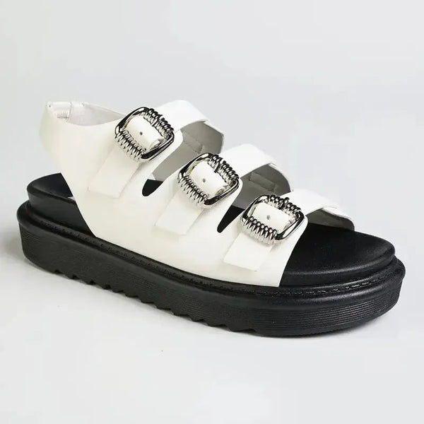 Madison Melandie Triple Buckle Sandals - White