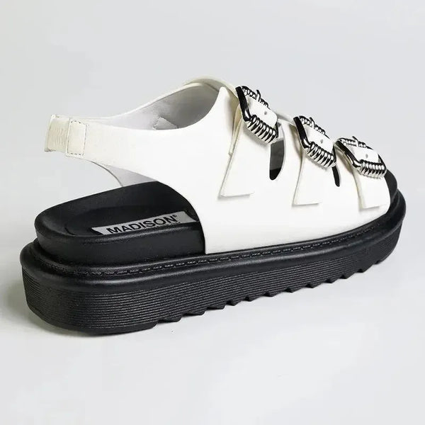 Madison Melandie Triple Buckle Sandals - White