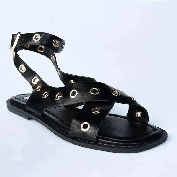 Madison Merrit Cross Over Flat Sandal - Black
