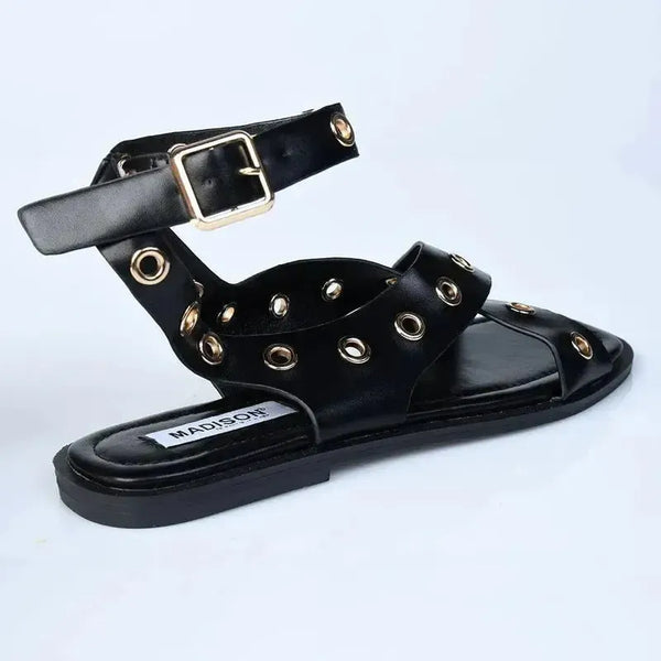 Madison Merrit Cross Over Flat Sandal - Black