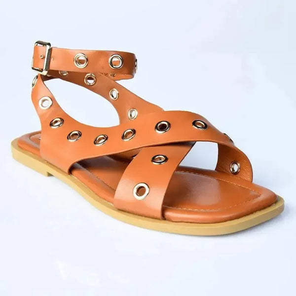 Madison Merrit Cross Over Flat Sandal - Tan