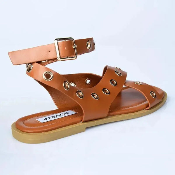 Madison Merrit Cross Over Flat Sandal - Tan