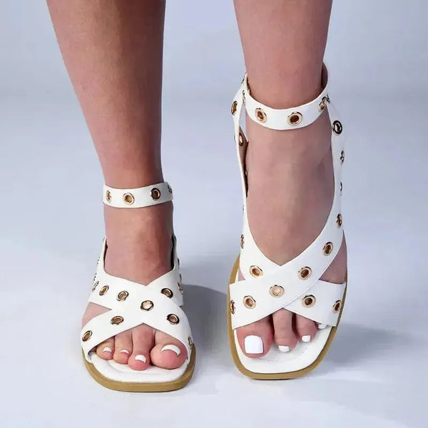 Madison Merrit Cross Over Flat Sandal - White