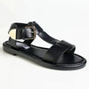 Madison Mika T-Bar Ankle Tie Flat Sandal With Square Buckle - Black