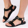 Madison Mika T-Bar Ankle Tie Flat Sandal With Square Buckle - Black