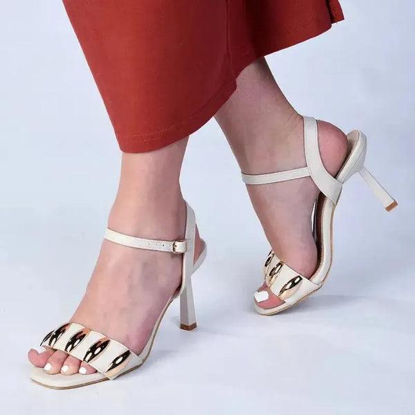 Madison Mila Oval Studded Sandal Heel - Off White