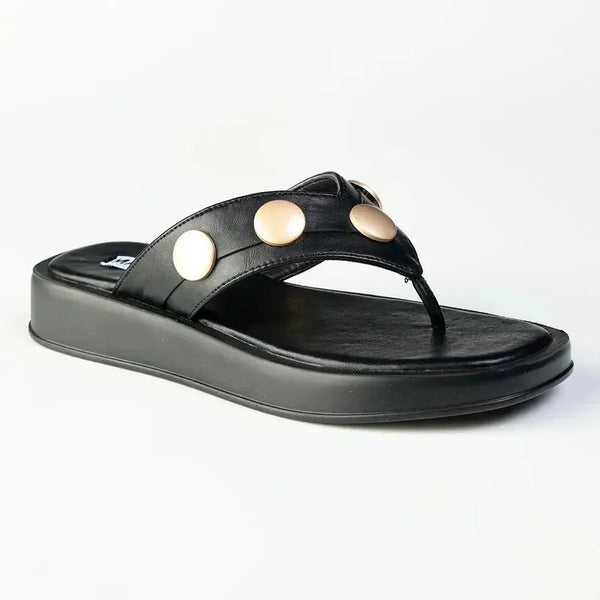 Madison Mimi Button Platform Thong Sandal - Black