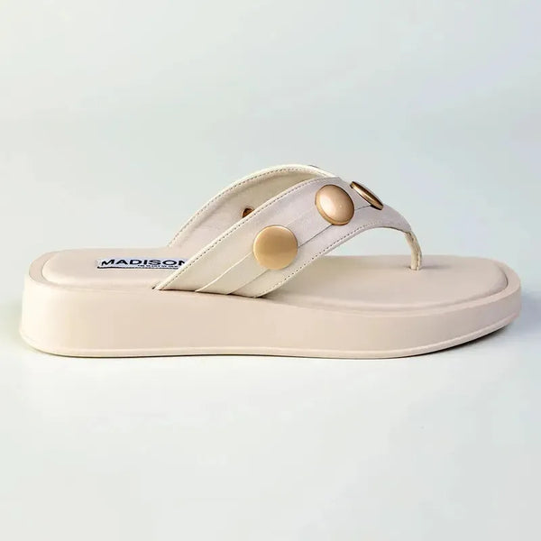 Madison Mimi Button Platform Thong Sandal - Off White