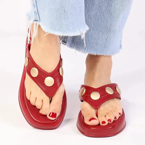 Madison Mimi Button Platform Thong Sandal - Red