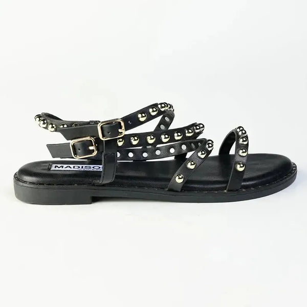 Madison Minnie Studded Strappy Flat Sandal - Black