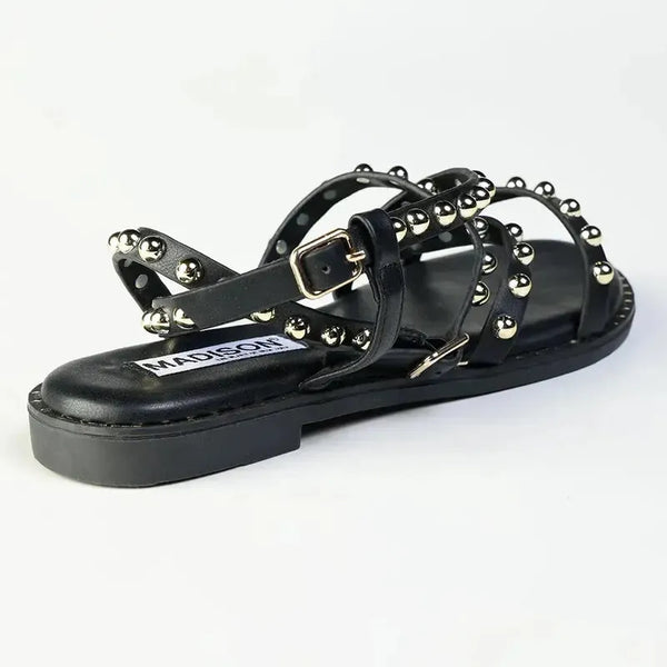 Madison Minnie Studded Strappy Flat Sandal - Black