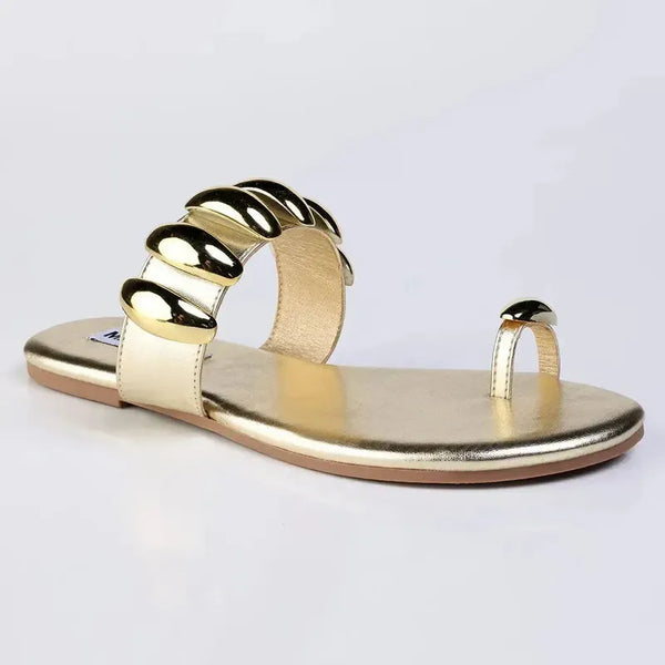 Madison Mira Toe Loop Oval Stud Push In Sandal - Gold