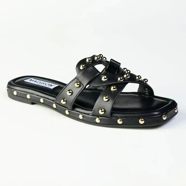 Madison Mirabelle Studded Push In Flat Sandal - Black