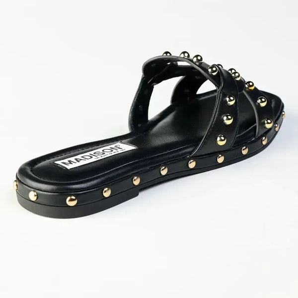 Madison Mirabelle Studded Push In Flat Sandal - Black
