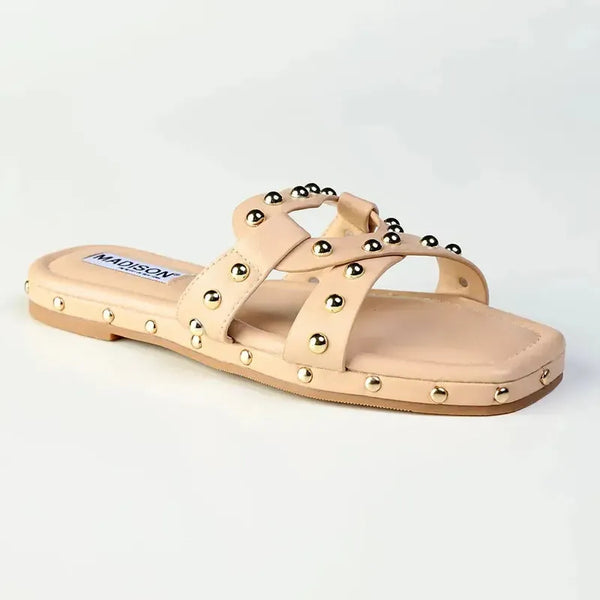 Madison Mirabelle Studded Push In Flat Sandal - Nude