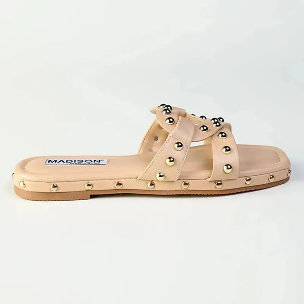 Madison Mirabelle Studded Push In Flat Sandal - Nude