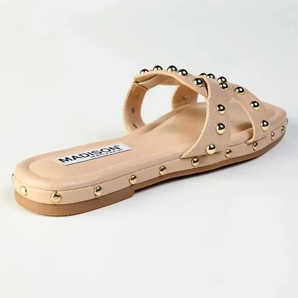 Madison Mirabelle Studded Push In Flat Sandal - Nude