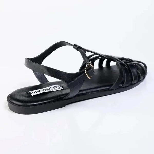 Madison Miriam Full Strappy Flat Sandal - Black