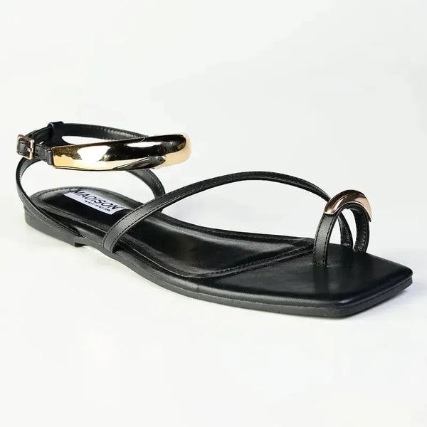 Madison Mirin Toe Loop Ankle Tie Flat Sandal - Black