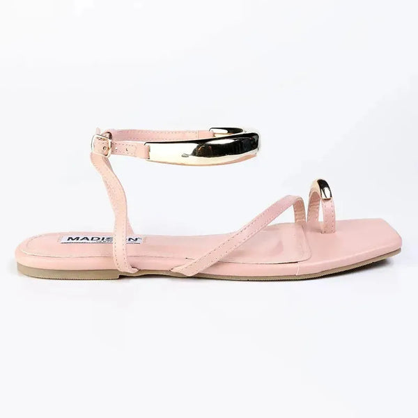 Madison Mirin Toe Loop Ankle Tie Flat Sandal - Nude