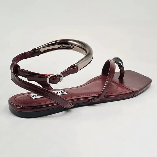 Madison Mirin Toe Loop Ankle Tie Flat Sandal - Red