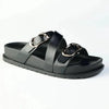 Madison Misty Double Buckle Cross Over Footbed Sandal - Black