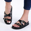 Madison Misty Double Buckle Cross Over Footbed Sandal - Black