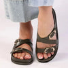 Madison Misty Double Buckle Cross Over Footbed Sandal - Olive