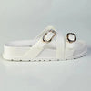 Madison Misty Double Buckle Cross Over Footbed Sandal - White