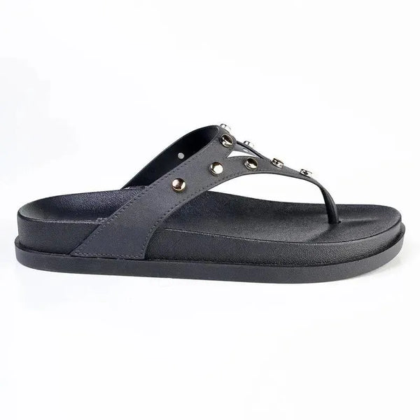 Madison Mitzi Studded Footbed Thong Sandal - Black