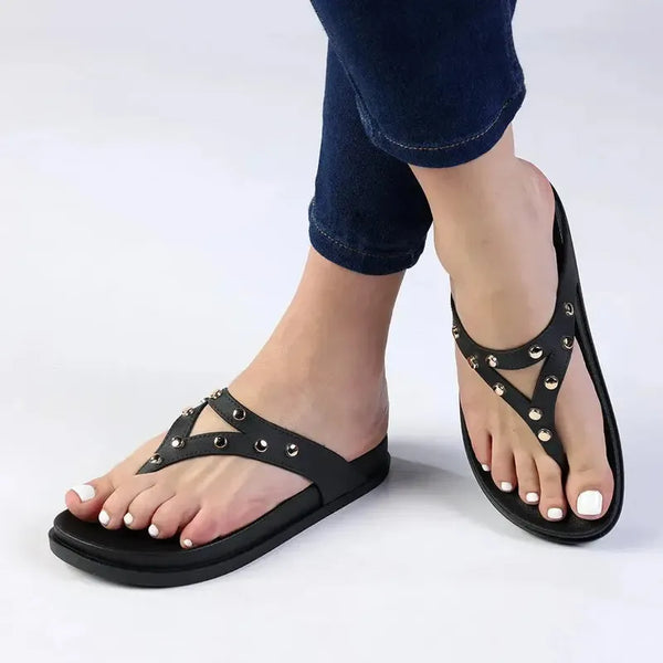 Madison Mitzi Studded Footbed Thong Sandal - Black