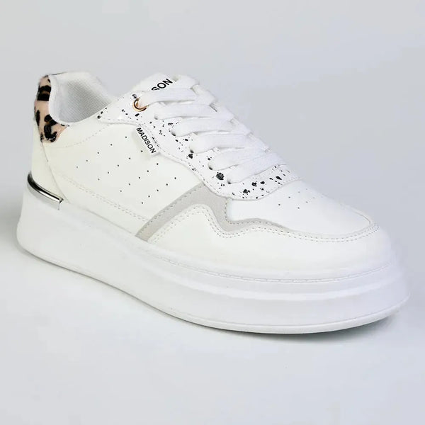 Madison Muriel Animal Print Lace Up Sneaker - White/Leopard