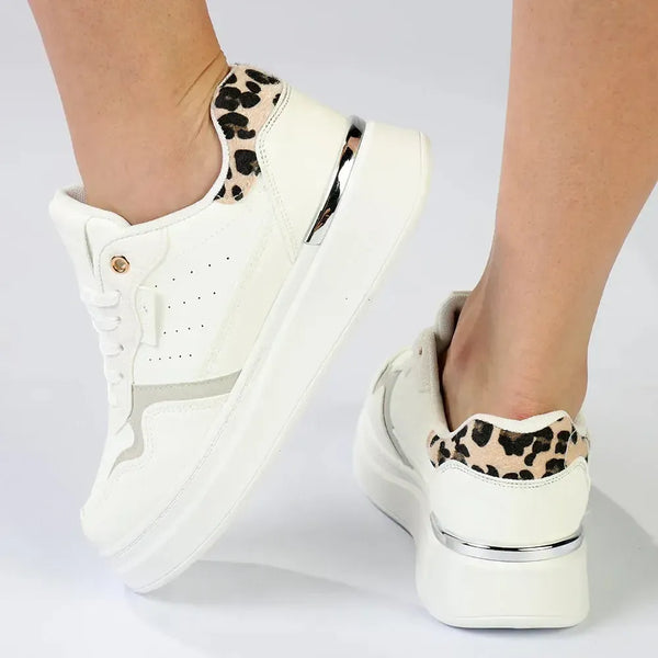 Madison Muriel Animal Print Lace Up Sneaker - White/Leopard