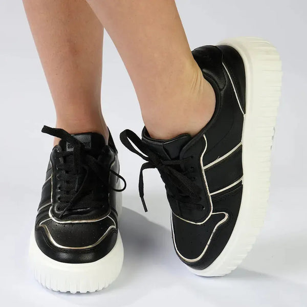 Madison Myra Metalic Inserts Lace Up Sneaker - Black / Gold