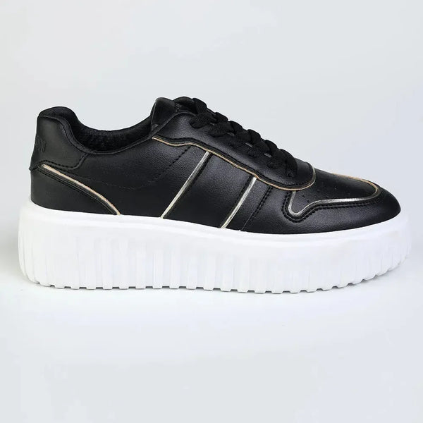 Madison Myra Metalic Inserts Lace Up Sneaker - Black / Gold