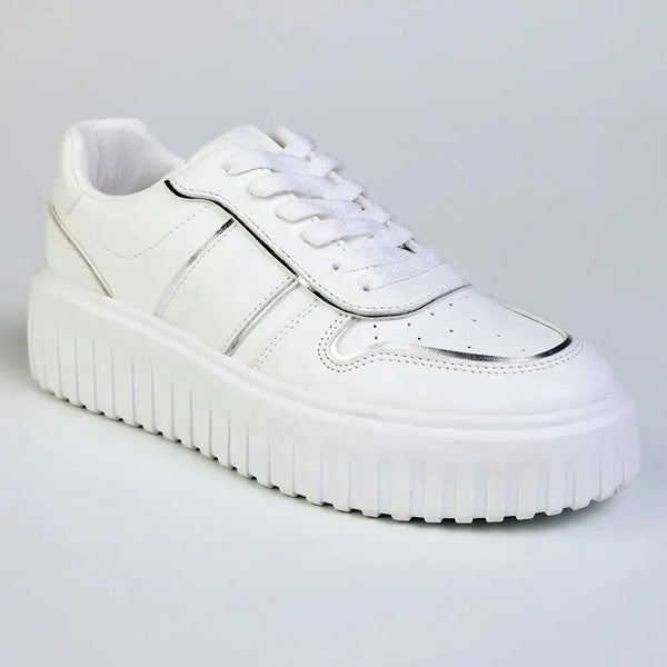 Madison Myra Metalic Inserts Lace Up Sneaker - White / Silver