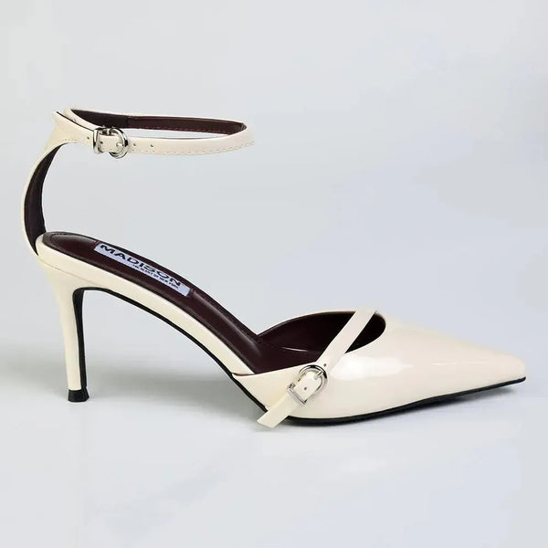 Madison Oda Open Waist Ankle Tie Court Heel - Off White