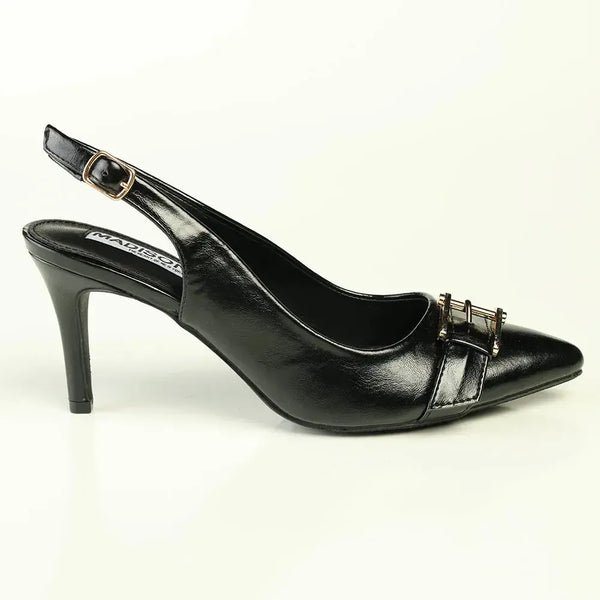 Madison Odelia Buckle Trim Slingback Stilleto Heel - Black