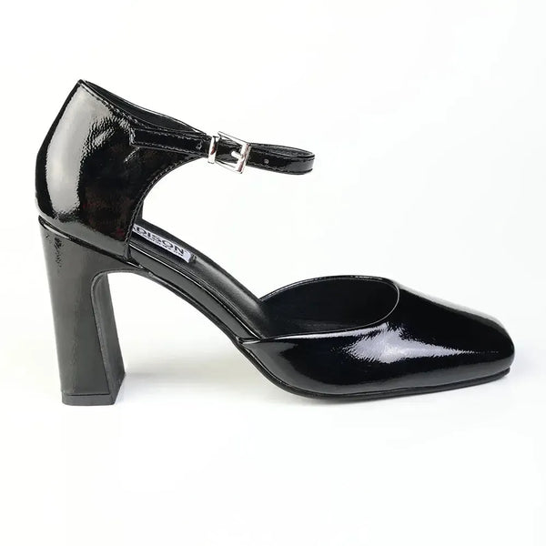 Madison Odessa Open Waist Ankle Tie Block Heel Court - Black