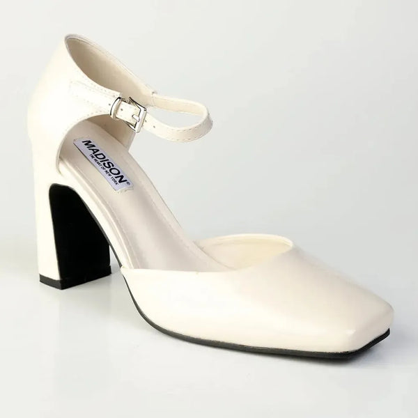 Madison Odessa Open Waist Ankle Tie Block Heel Court - Off White