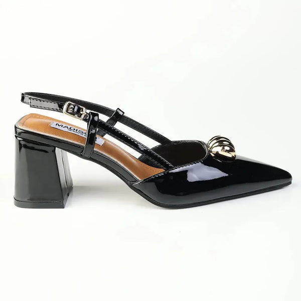 Madison Odyssey Block Heel Slingback With Gold Trim - Black