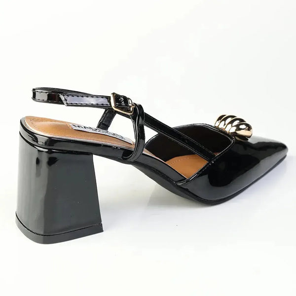 Madison Odyssey Block Heel Slingback With Gold Trim - Black