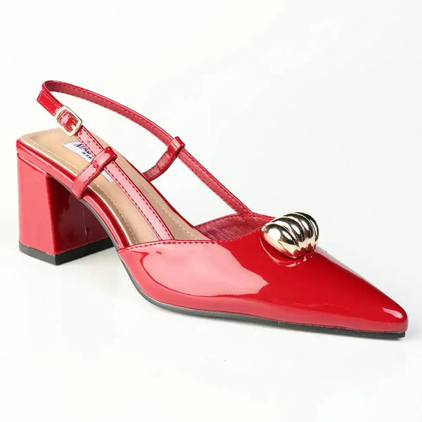 Madison Odyssey Block Heel Slingback With Gold Trim - Dark Red