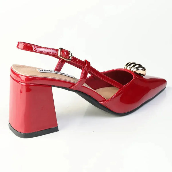 Madison Odyssey Block Heel Slingback With Gold Trim - Dark Red