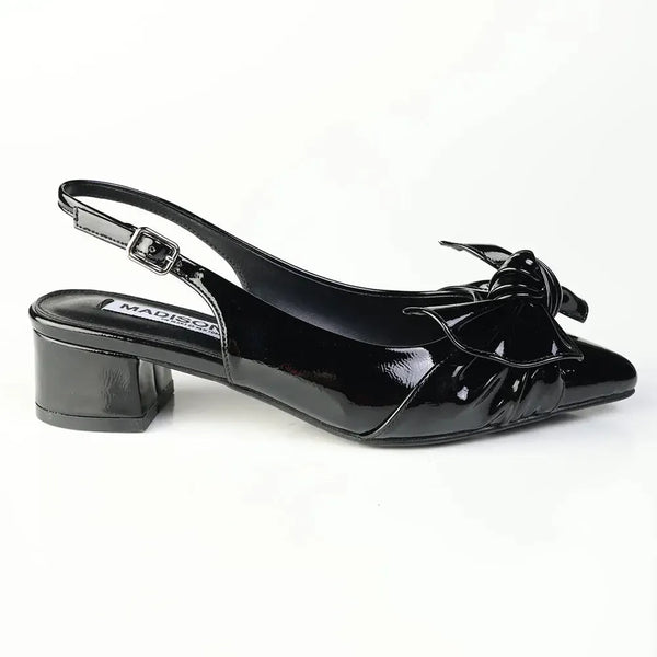 Madison Ofrat Low Block Slingback With Bow - Black