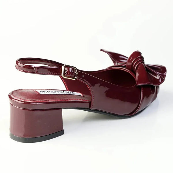 Madison Ofrat Low Block Slingback With Bow - Burgundy