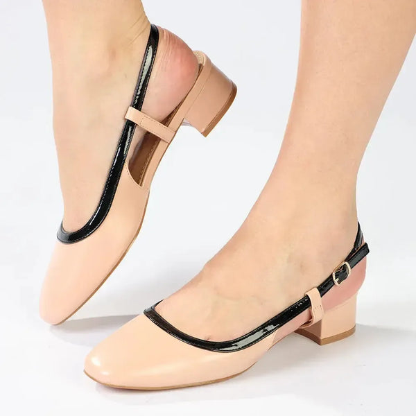 Madison Oksana 2 Low Block Heel - Nude / Black
