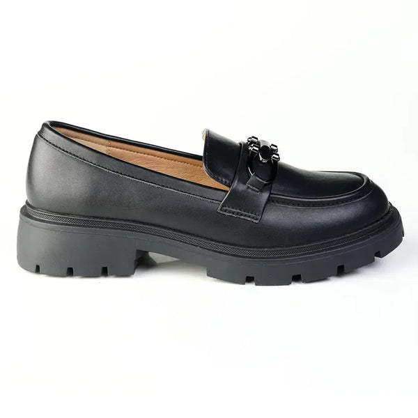 Madison Olina Loafer With Saddle & Metal Trim - Black